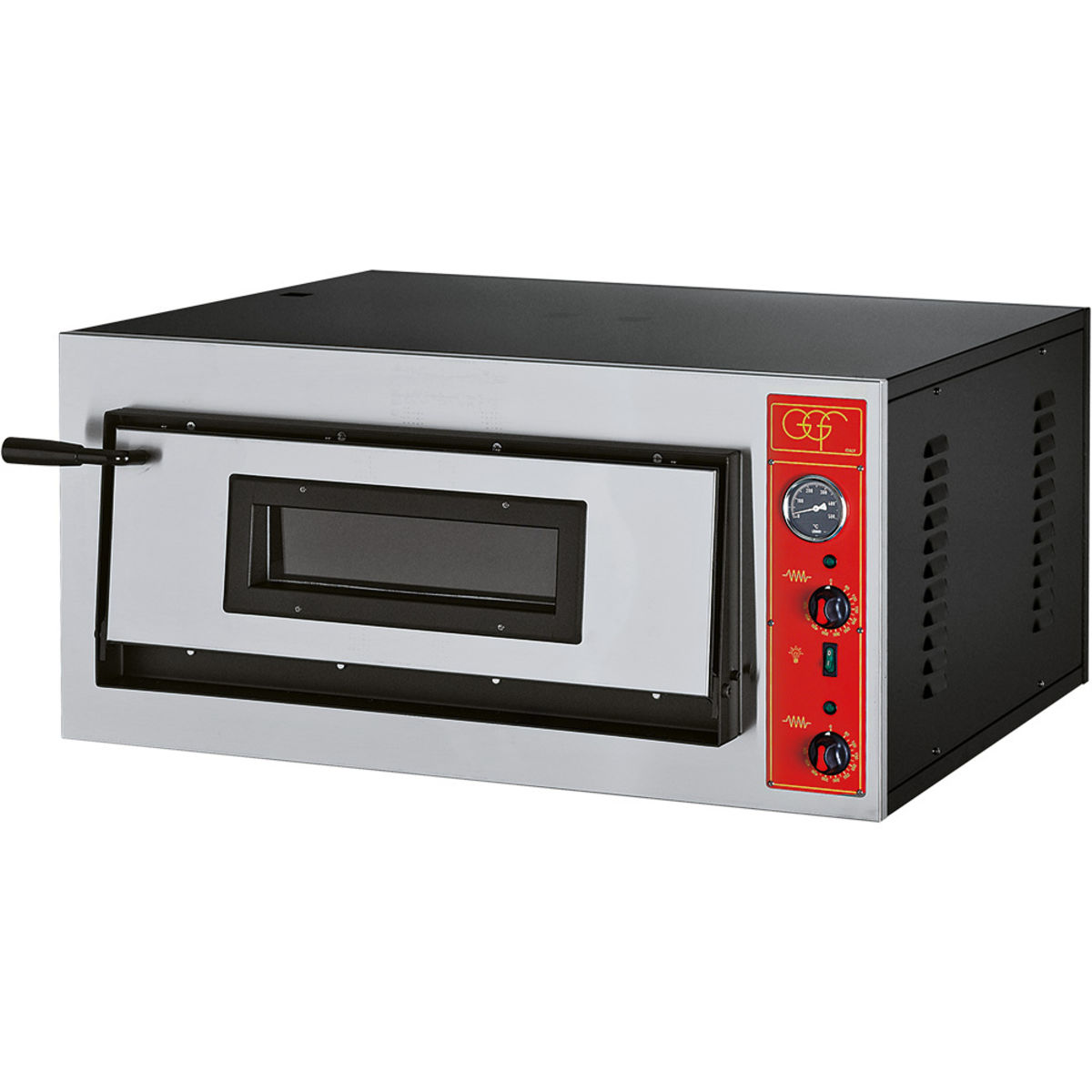 GGF Pizzaofen mit einer Kammer für 4 Pizzen Ø 300 mm, 4,2 kW; 90x73.5x42 cm (BxTxH); silber/schwarz