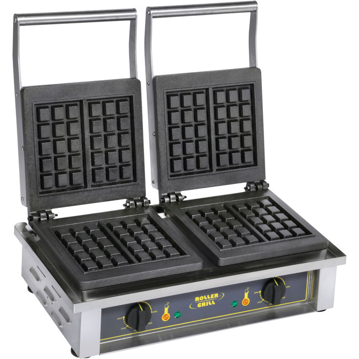 Roller Grill ROLLER GRILL Doppel-Waffeleisen, Brüsseler Waffelform, 550x440x230 mm (BxTxH), 2x 1,6 kW; 20 l, 55x44x23 cm (BxTxH); silber