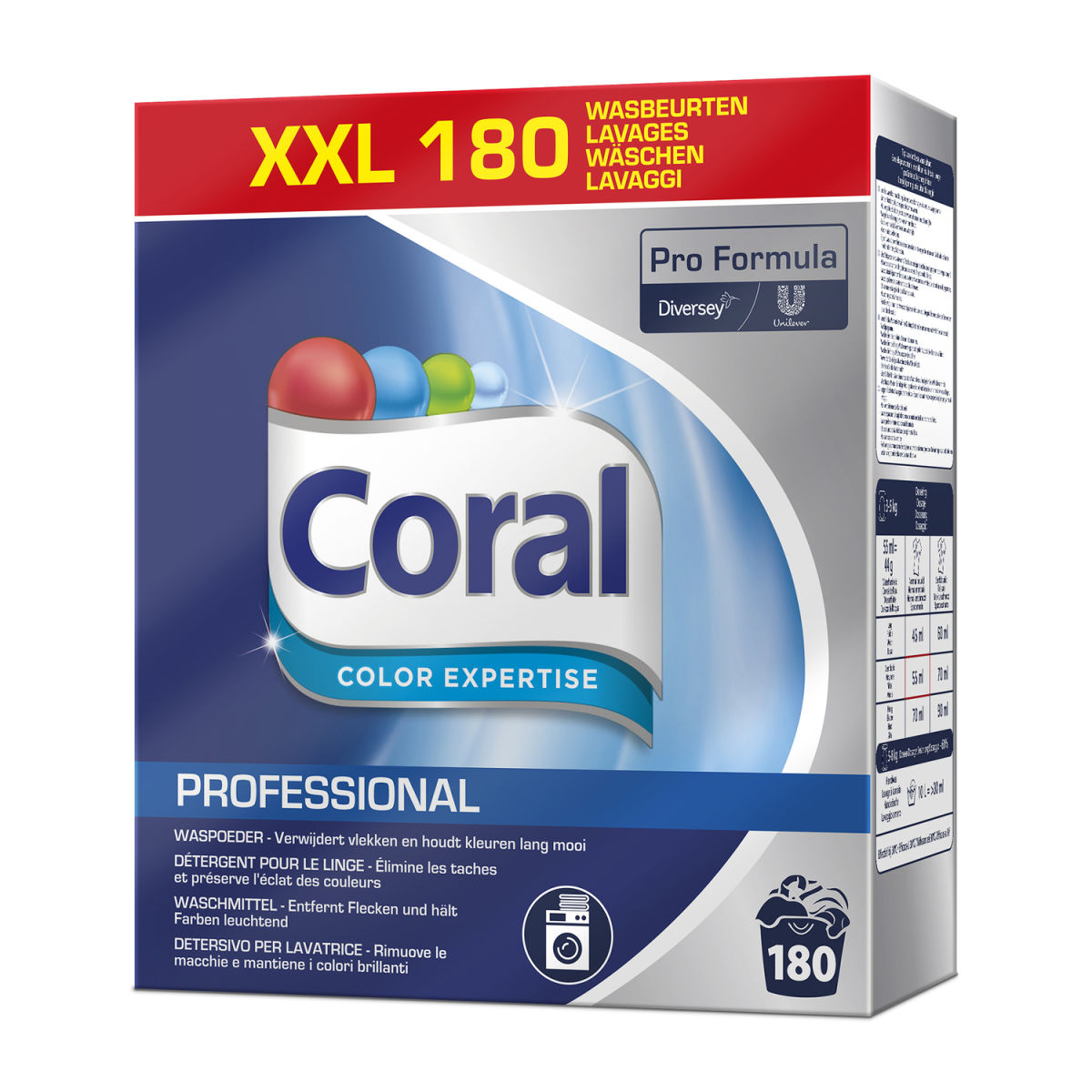 Diversey Coral Pro Formula Color Expertise, Color-Waschmittel mit Farb- und Faserschutz; 6.3 l, 28.3x14.4x340 cm (LxBxH); weiß