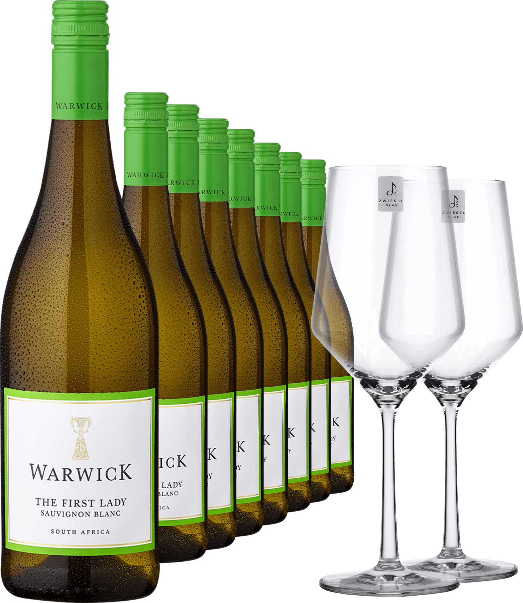 2025 Warwick Estate »The First Lady« Sauvignon Blanc im 8er-Vorratspaket inkl. Zwiesel PURE Gläser-Set