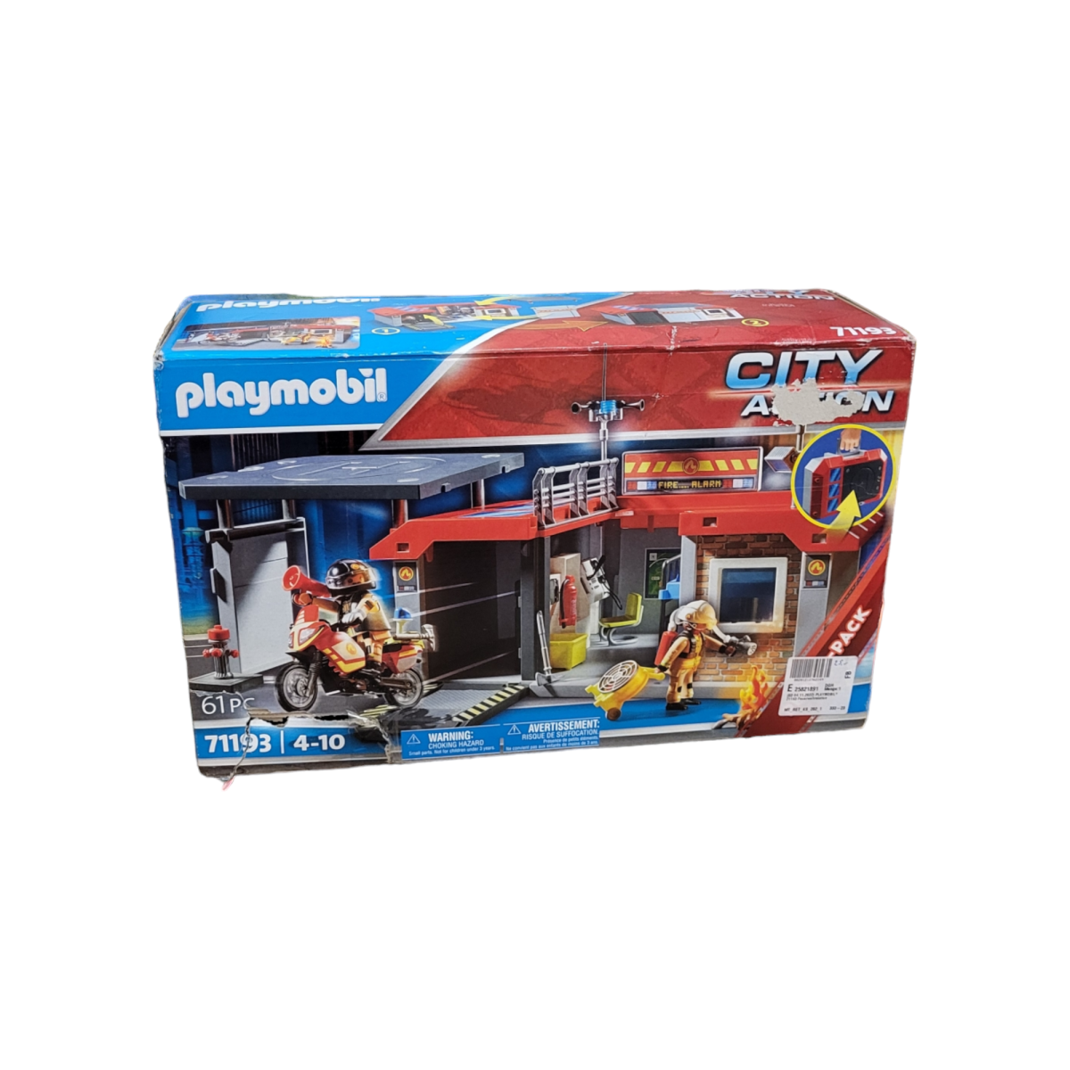 PLAYMOBIL City Action 71193 Mitnehm-Feuerwehrstation mit Feuerwehr-Motorrad, Aufklappbare Spielbox mit Griff, Mitnehm-Spielzeug, Spielzeug für Kinder ab 4 Jahren