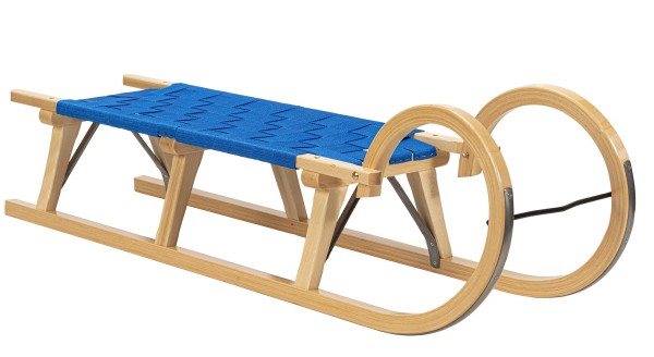 Rodelberg® Hörner-Schlitten Gurtsitz Blau 95 cm