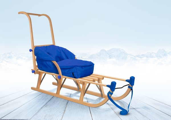 Rodelberg® Davos-Schlitten Holz 105 cm, Zuggurt, Schieb-Lehne, Fußs...