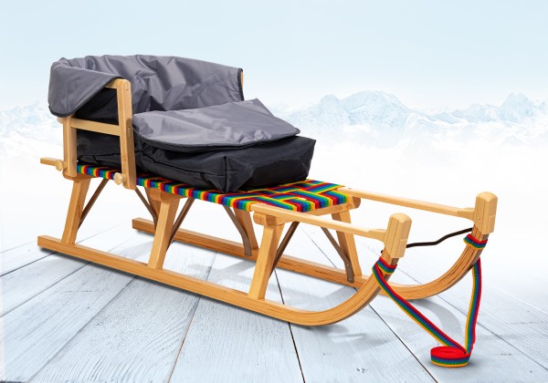 Rodelberg® Davos-Schlitten Gurtsitz Rainbow 105 cm, Zuggurt, Lehne,...