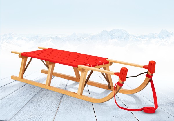 Rodelberg® Davos-Schlitten Gurtsitz Rot 105 cm, Zuggurt Rot