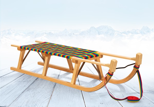 Rodelberg® Davos-Schlitten Gurtsitz Bunt 125 cm, Zuggurt Bunt