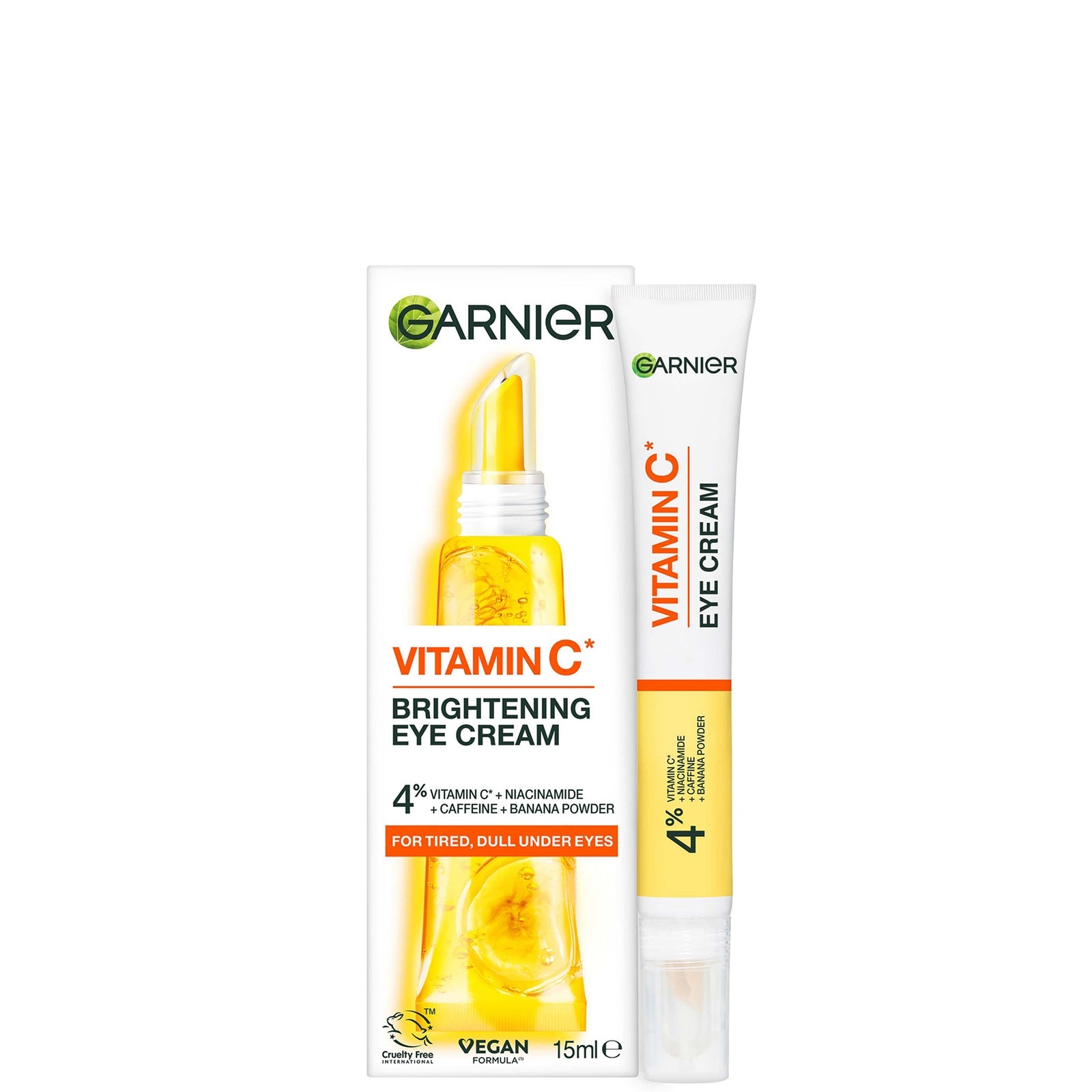 Garnier Aufhellende Augencreme 4 % Vitamin C, Nicotinamid, Koffein und Bananenpulver 15 ml