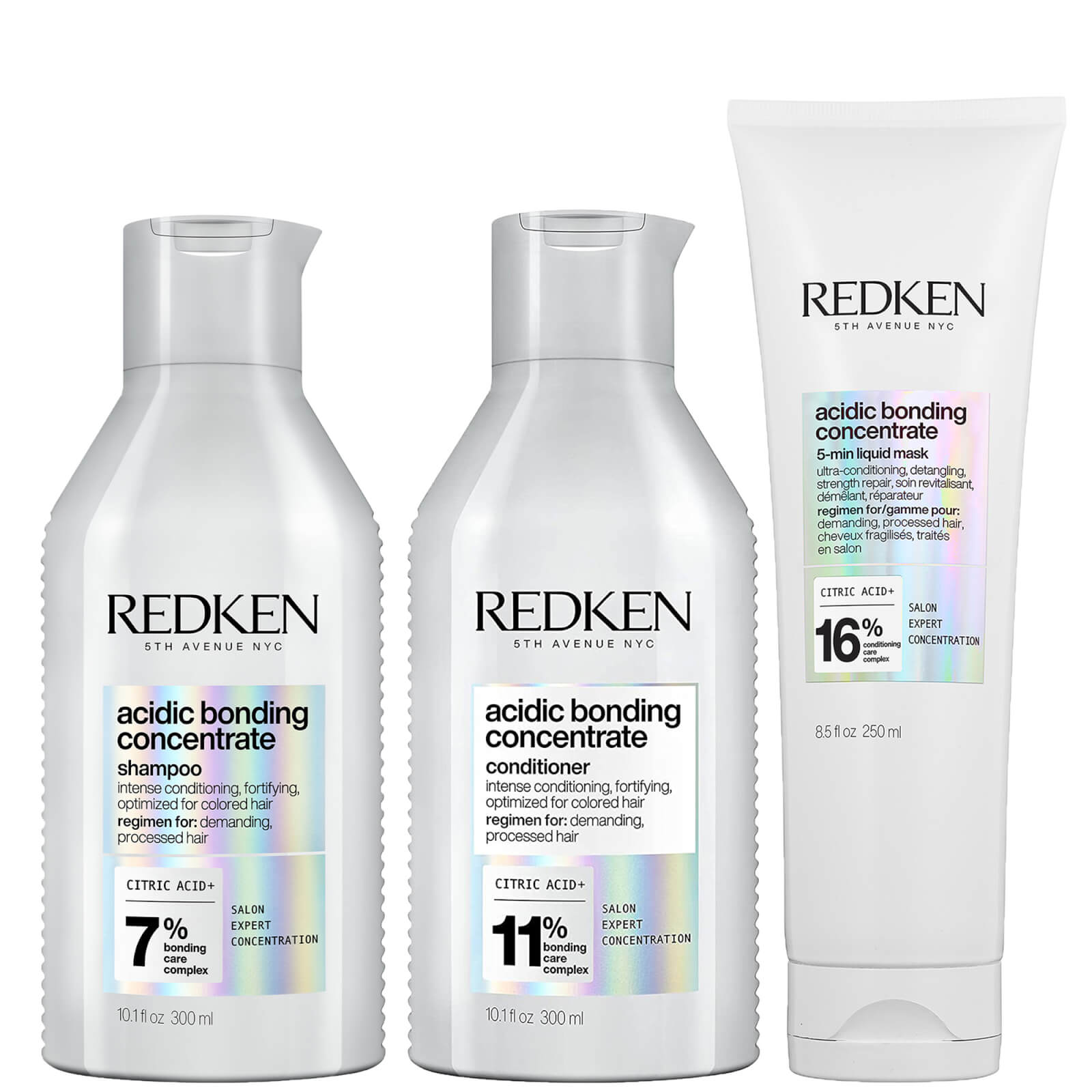 Redken Acidic Bonding Concentrate Shampoo, Conditioner and 5-Minute Liquid Hair Mask Bond Repair Bundle