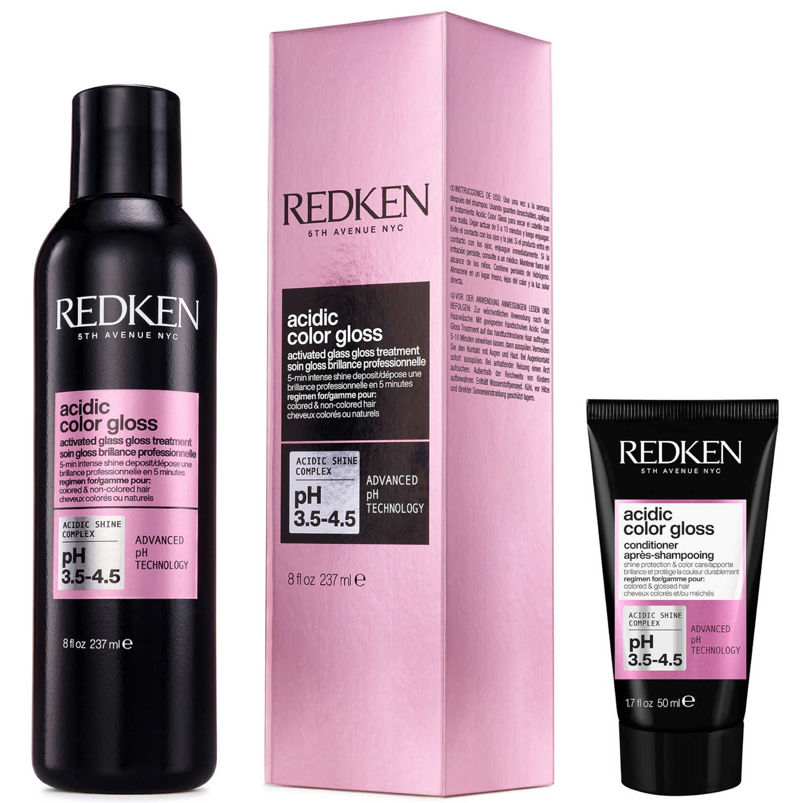 Redken Acidic Color Gloss Activated Glass Gloss Treatment 237ml and Conditioner Mini 50ml, Glass-Like Shine