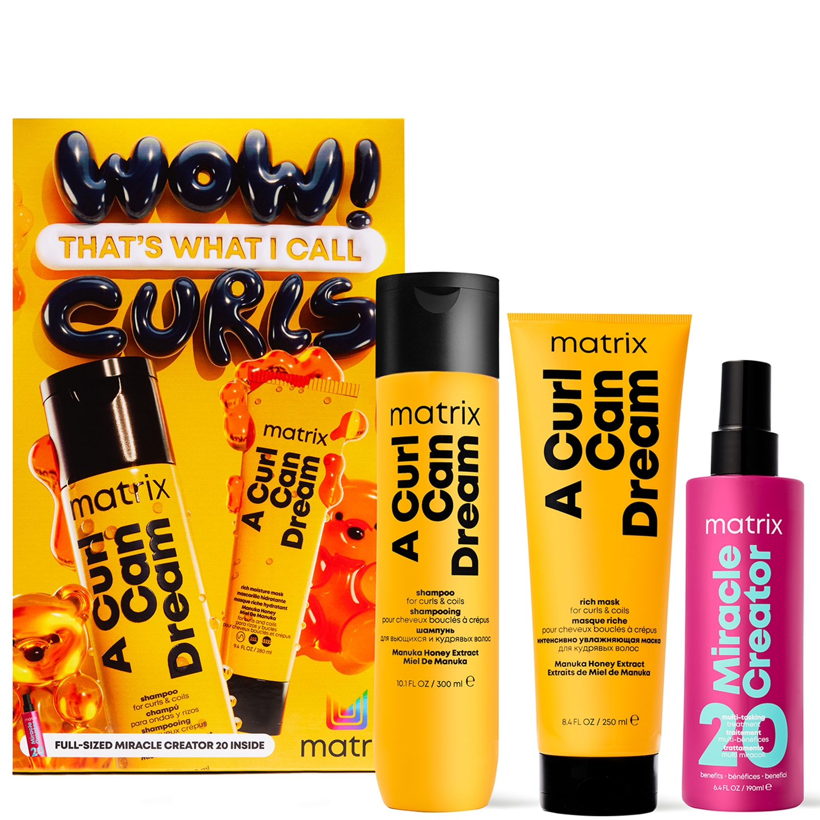 Matrix A Curl Can Dream Shampoo, Hair Mask and Miracle Creator Haircare Gift Set for Moisturising and Defining Curls/Coils