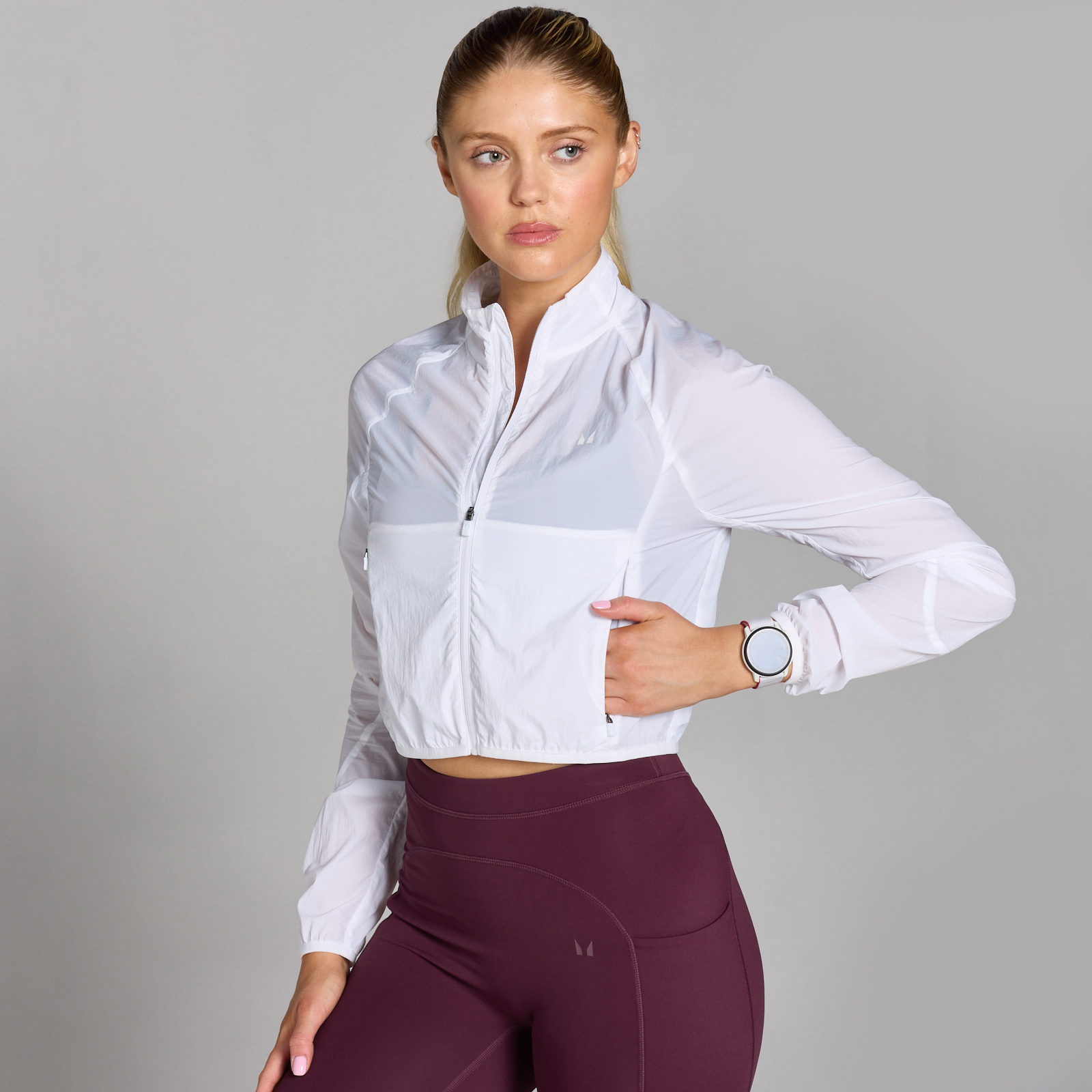 MP Damen Velocity Slim Fit Crop-Windbreaker für Damen – Weiß - XS