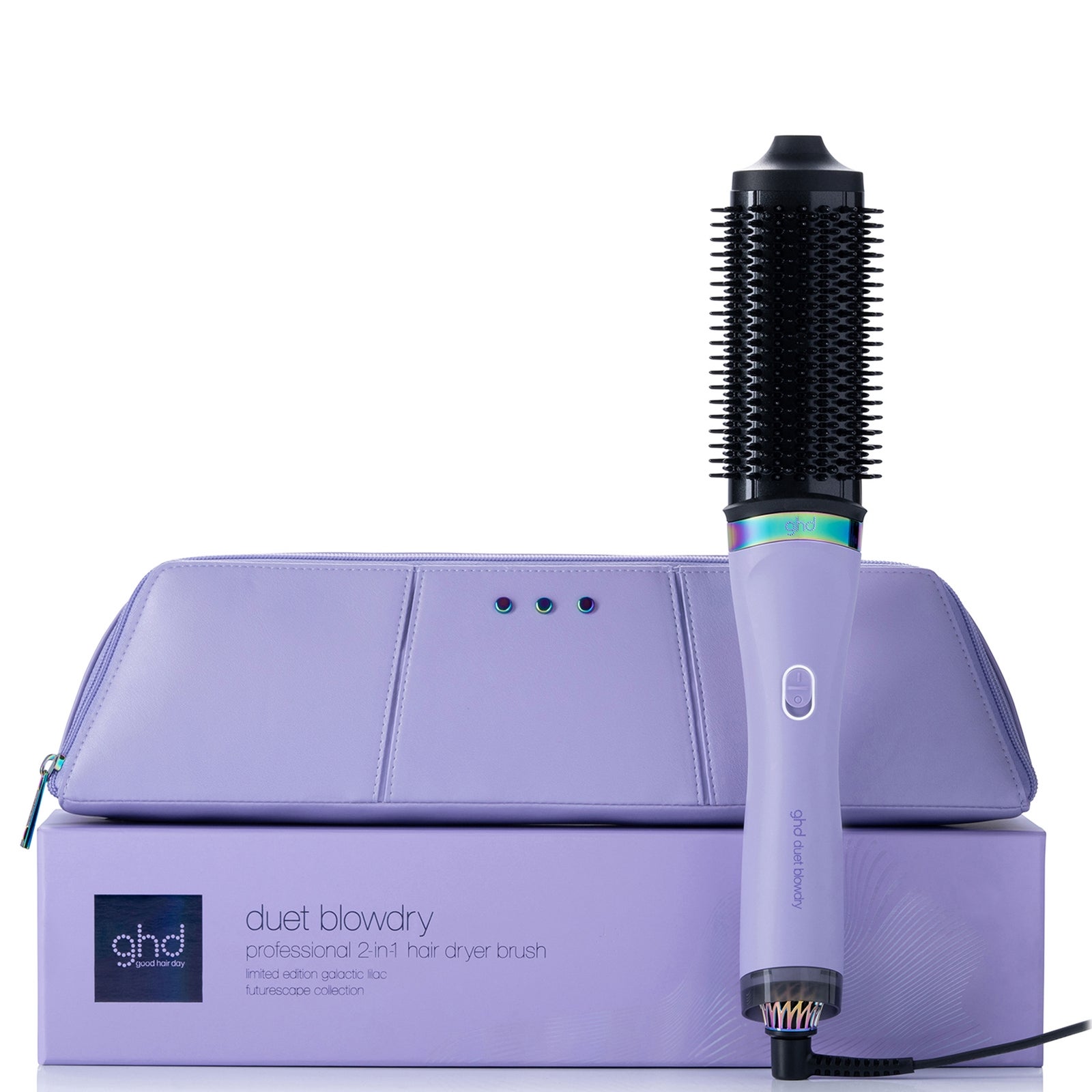 ghd Duet Blowdry Limited Edition Hair Dryer Brush in Galactic Lilac with Matching Heat-Resistant Bag & Mat