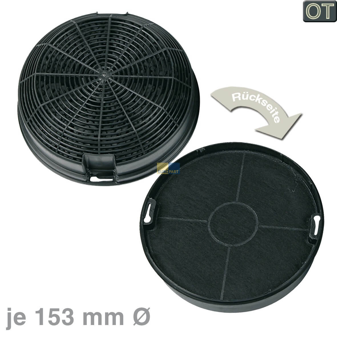 Kohlefilter Set Type47 Whirlpool 484000008784 AMC023 153mm? f?r Dunstabzugshaube 2Stk (484000008784)