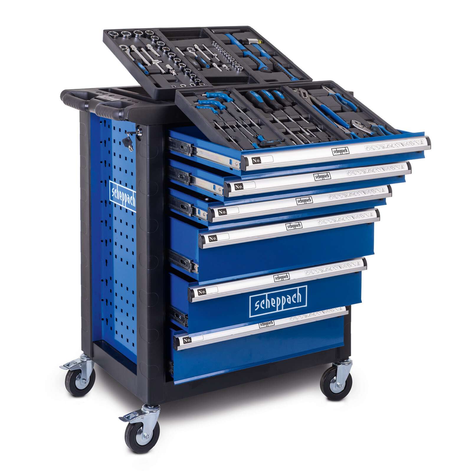 Werkstattwagen TW1150 Scheppach - 70tlg. | max. 200kg Belastung | Abschließbare Schubladen | Chrom-Vanadium-Stahl Werkzeuge