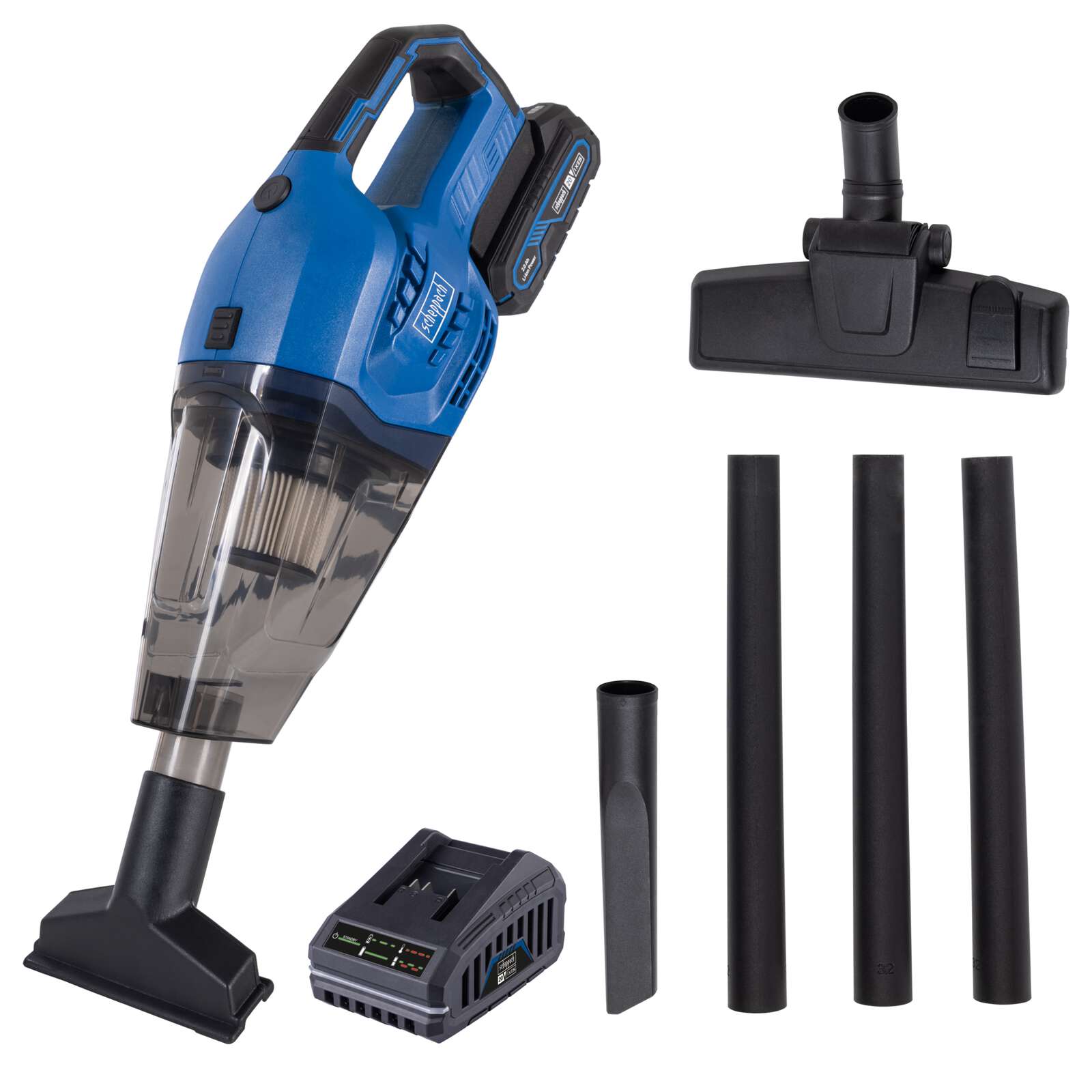 Akku Handstaubsauger C-HVC150-X Scheppach - 20V | 560ml Fassungsvermögen | Faltenfilter F9 Filterklasse | 10kPA Saugleistung | inkl. Akku & Ladegerät