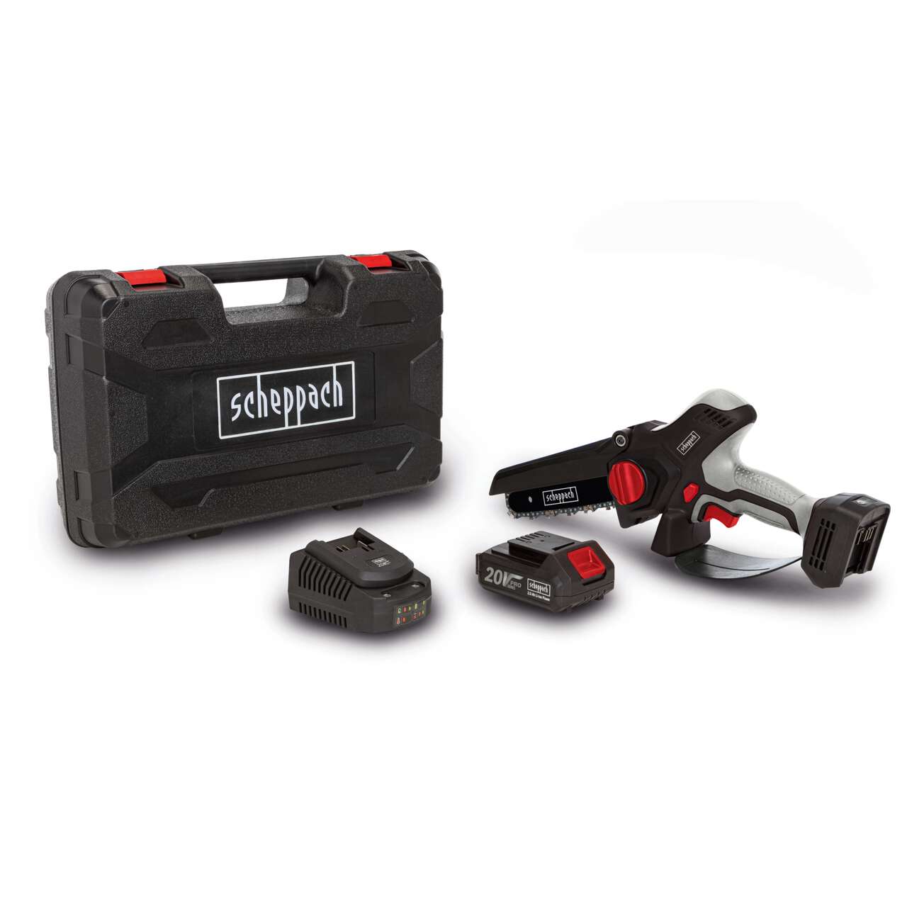 Akku-Gehölzschneider PCS6-20PROS Scheppach - 130mm Schwert | inkl. Akku & Ladegerät & Koffer