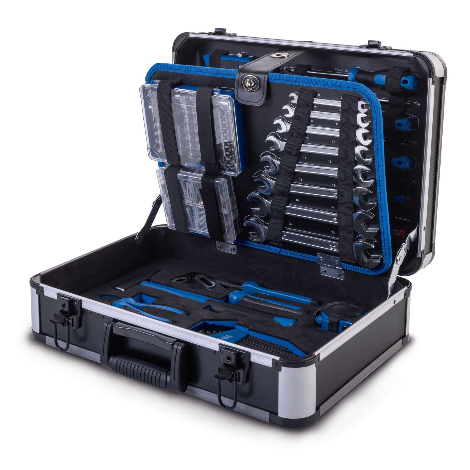 Werkzeugkoffer TB225 Scheppach - 235 tlg. Werkzeugset | Aluminium Koffer | mit Schraubenschlüssel, Hammer, Zange, Schraubenzieher uvm. | Werkstatt