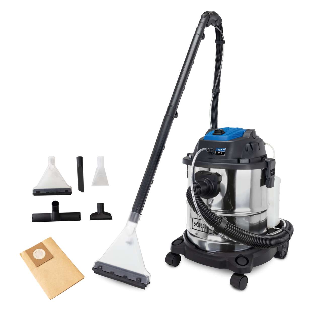 Sprüh- und Waschsauger SprayVac20 Scheppach - 1600W 230V | 20L Behälter | 5in1 Wasch- Nass- & Trockensauger | inkl. Zubehör