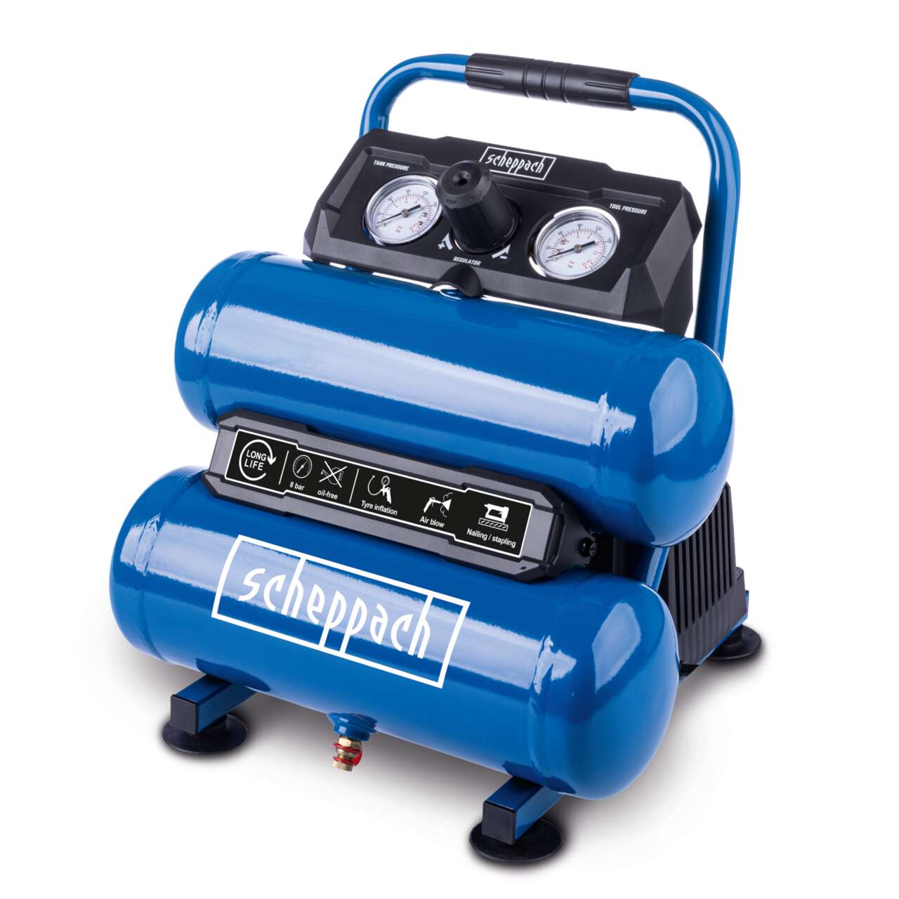 Kompressor HC10-Twin Scheppach - 230V | 8 bar | 7,5 L Kessel | ölfrei & Wartungsarm | kompakt