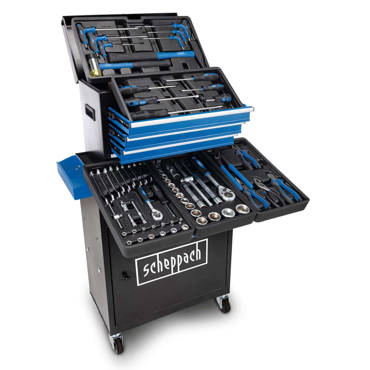 Werkstattwagen TW1200 scheppach - inkl. 70 tlg. Werkzeug | 2in1 | abnehmbare Werkzeugkiste | fahrbar