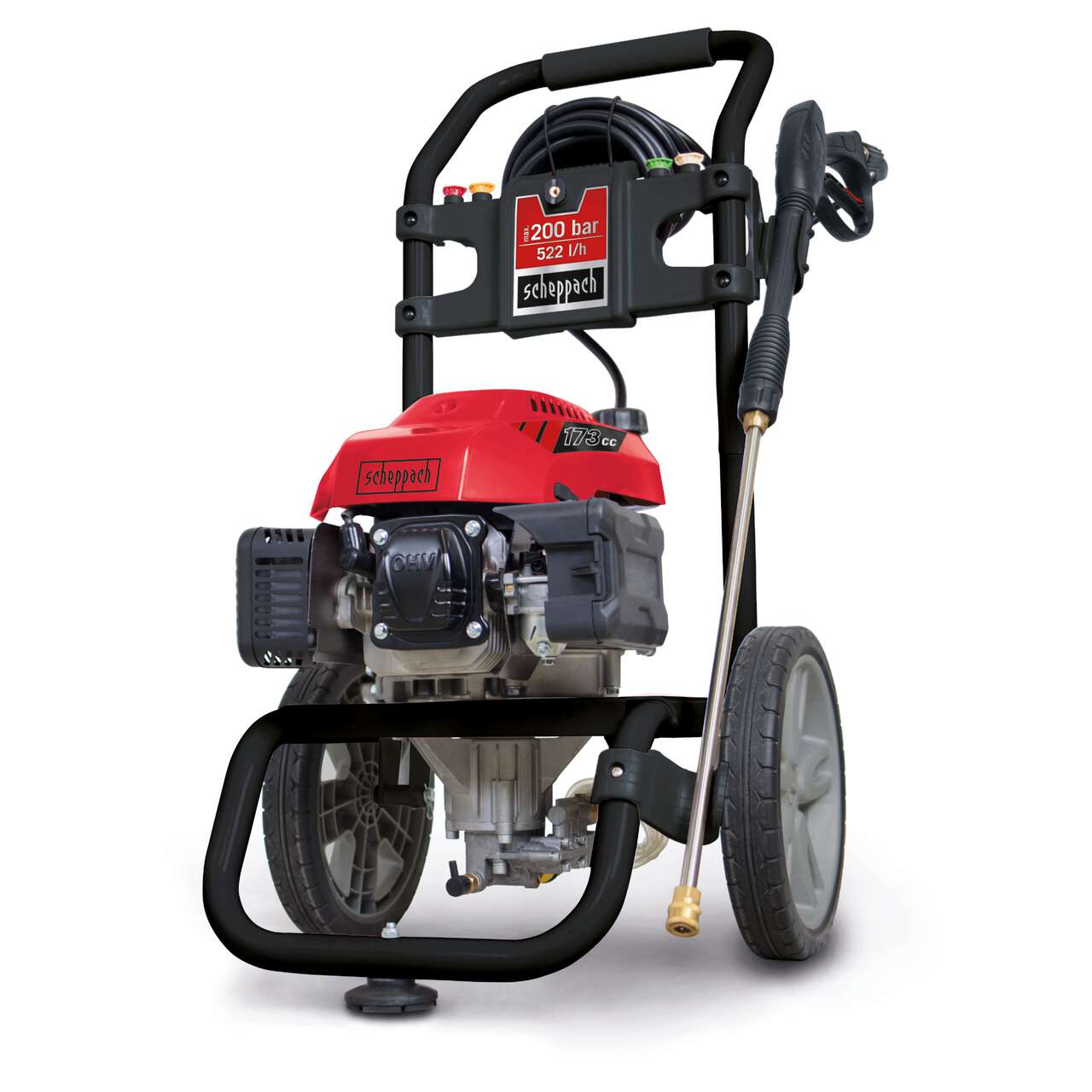 Benzin Hochdruckreiniger HCP2600 Scheppach - 4,4PS | 200bar Druck | 5 Düsenaufsätze | 7,5m Hochdruckschlauch
