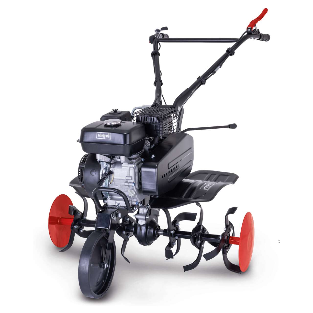 Benzin-Motorhacke MTP750 Scheppach - 5,7PS | 75cm Arbeitsbreite | 31cm Arbeitstiefe | 24 Messer ⌀315mm | 2 Vorwärtsgänge | Transportrad