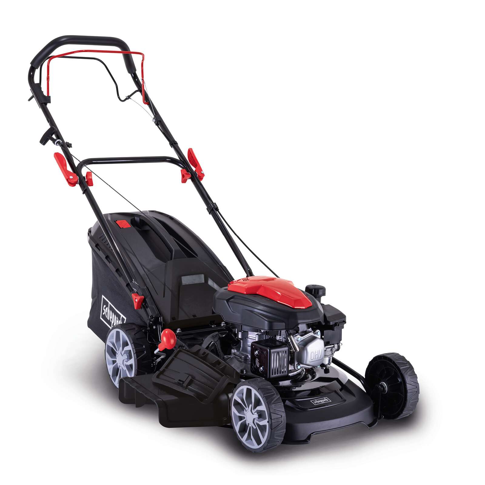 Benzin-Rasenmäher PML46-161S Scheppach | 46 cm Schnittbreite | Radantrieb | 3,5 PS | 55L Fangbox