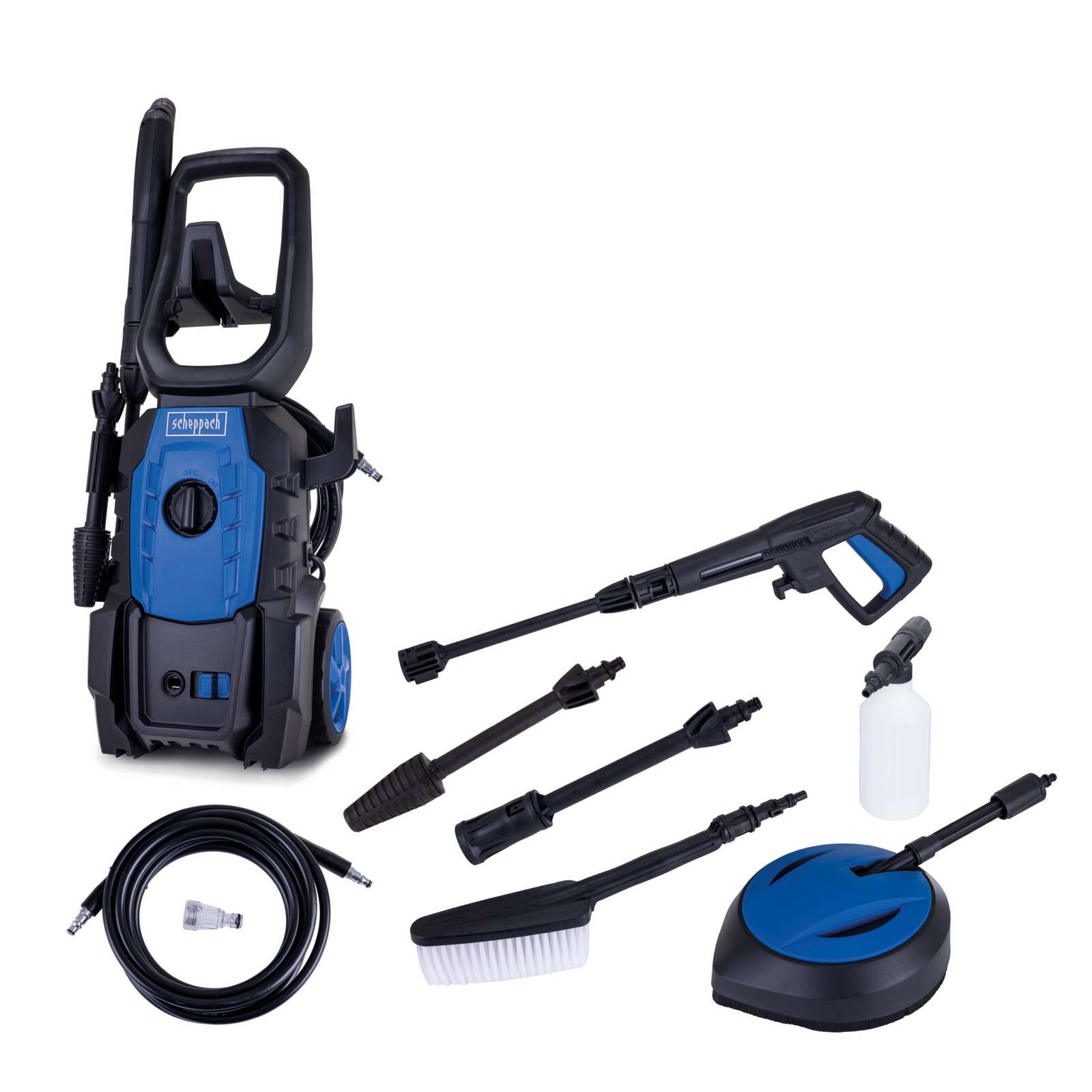 Hochdruckreiniger HPC1600-Kit Scheppach - 1600W | 135bar Maximaldruck | 420L/h Durchflussmenge | 5m Schlauch | inkl. 7tlg. Zubehör