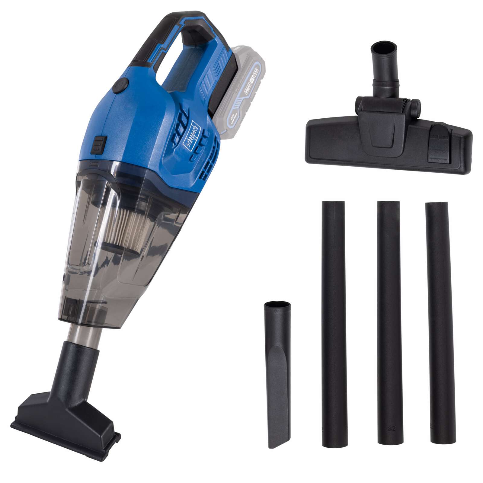 Akku Handstaubsauger C-HVC150-X Scheppach - 20V | 560ml Fassungsvermögen | Faltenfilter F9 Filterklasse | 10kPA Saugleistung | ohne Akku & Ladegerät