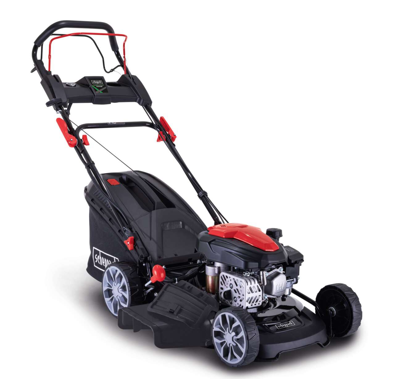 Hybrid-Start-Benzin-Rasenmäher PML46-150ES Scheppach | 46 cm Schnittbreite | Radantrieb | 3,5 PS | bis zu 1000m²