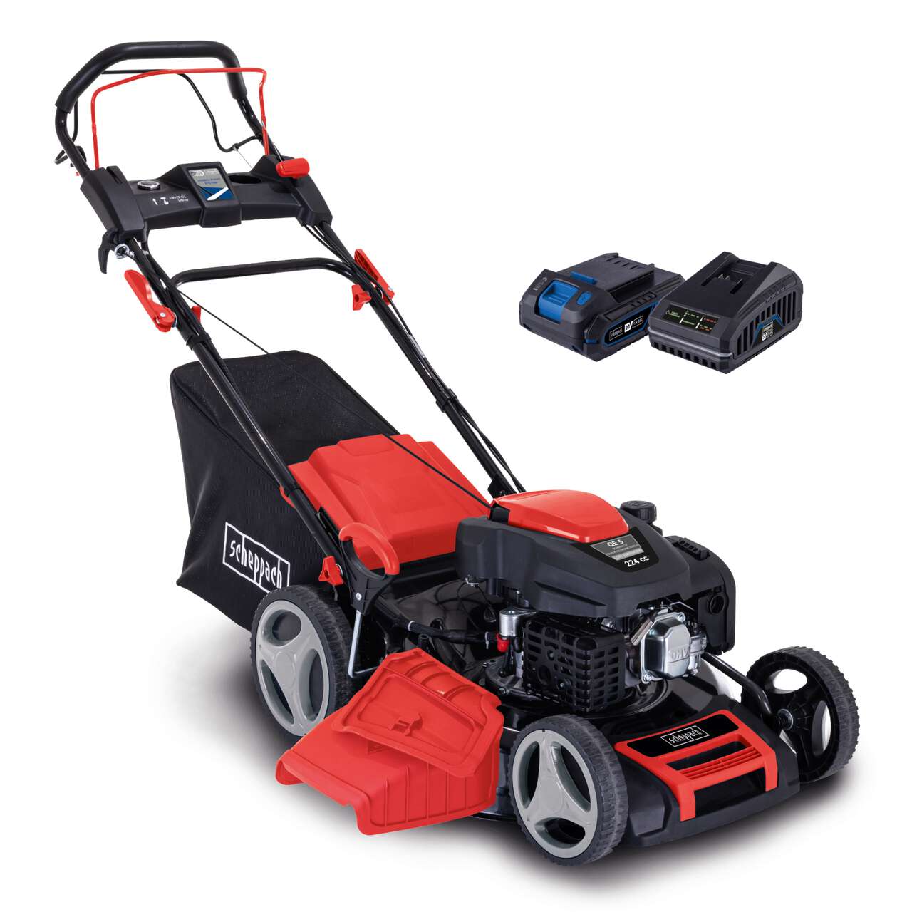 Benzin-Rasenmäher MS225-53E VS Scheppach - 6PS | 53cm Schnittbreite | Radantrieb | 65L Fangbox