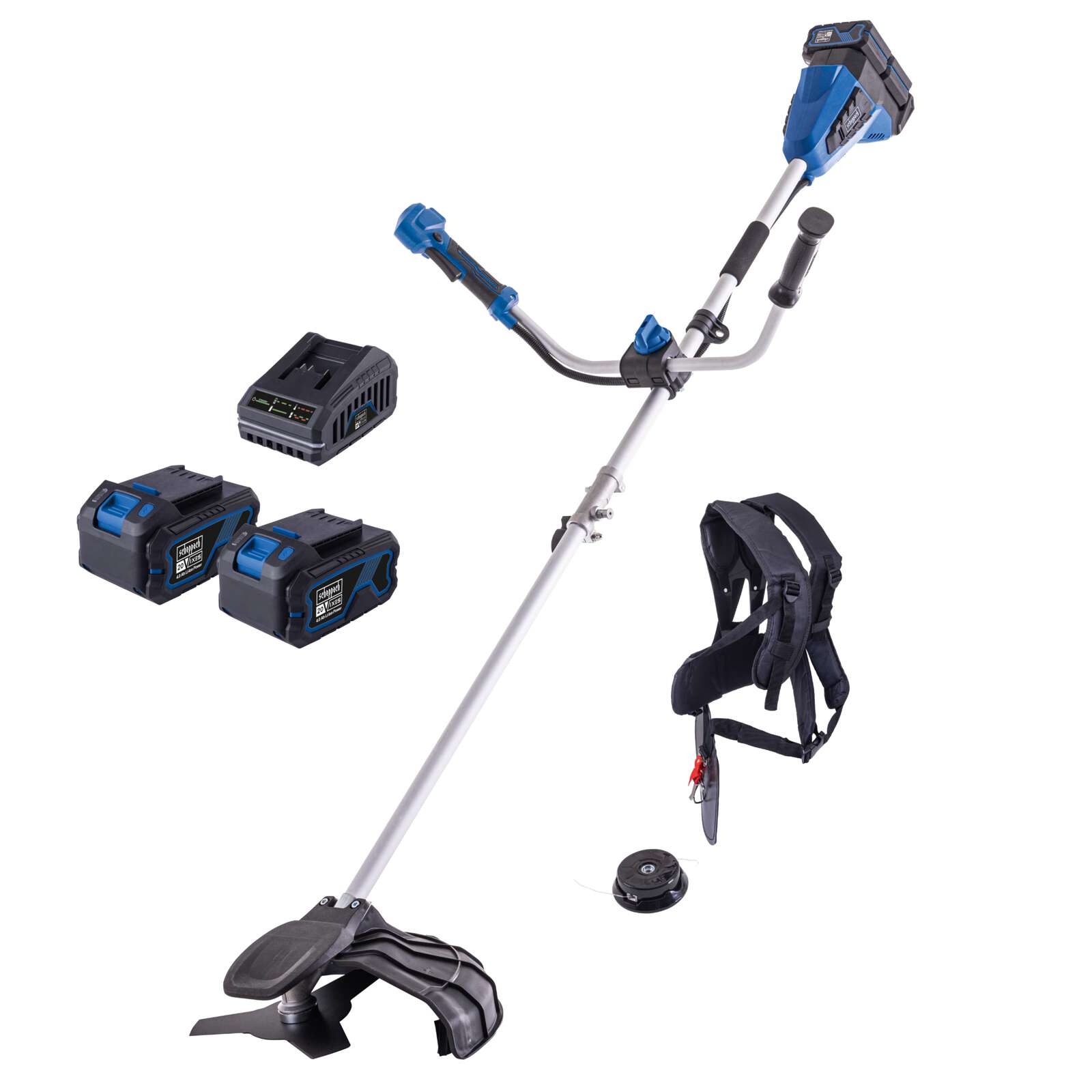 Akku Freischneider Rasentrimmer BC-BCH380/40 Scheppach - 2x20V | 380mm Schnittbreite Rasentrimmer | 255mm Schnittbreite Motorsense | mit Schultergurt