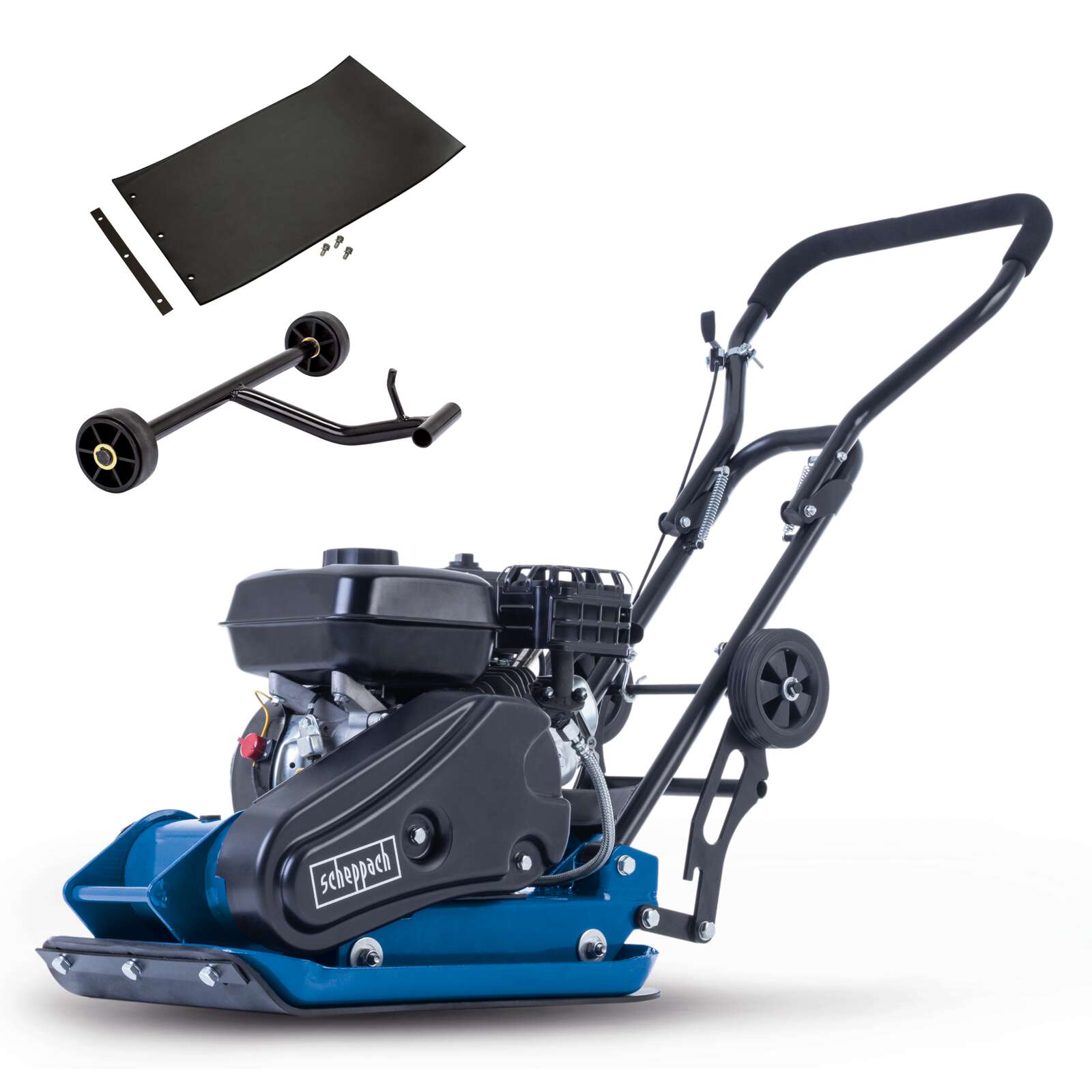 Rüttelplatte HP1100S Scheppach - 6,5PS | 57kg | 11000N | inkl. Fahrwerk & Gummimatte