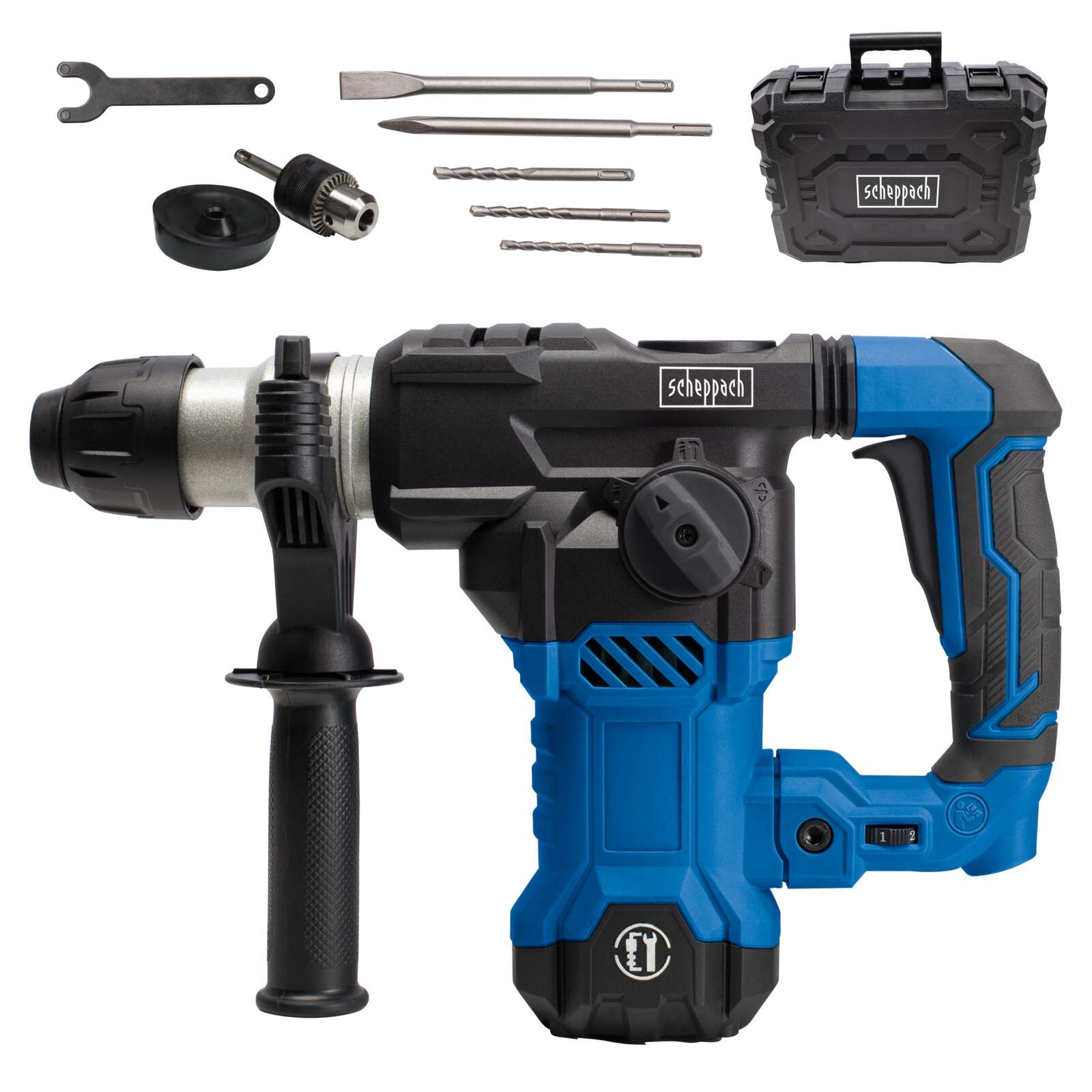 Bohrhammer DH1500 Plus Scheppach - 1500W | 7Joule | SDS-Plus | 0-920min-1 variable Drehzahl | inkl. Koffer, Bohrer & Zubehör