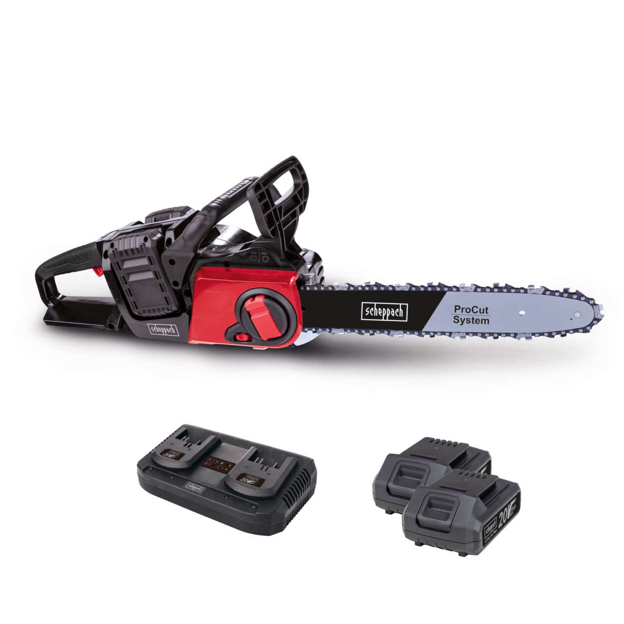 Akku-Kettensäge BCHS350-ProS Duo Scheppach - 40V | 14' Schwert | 33cm Schnittdurchmesser | inkl. 2x
