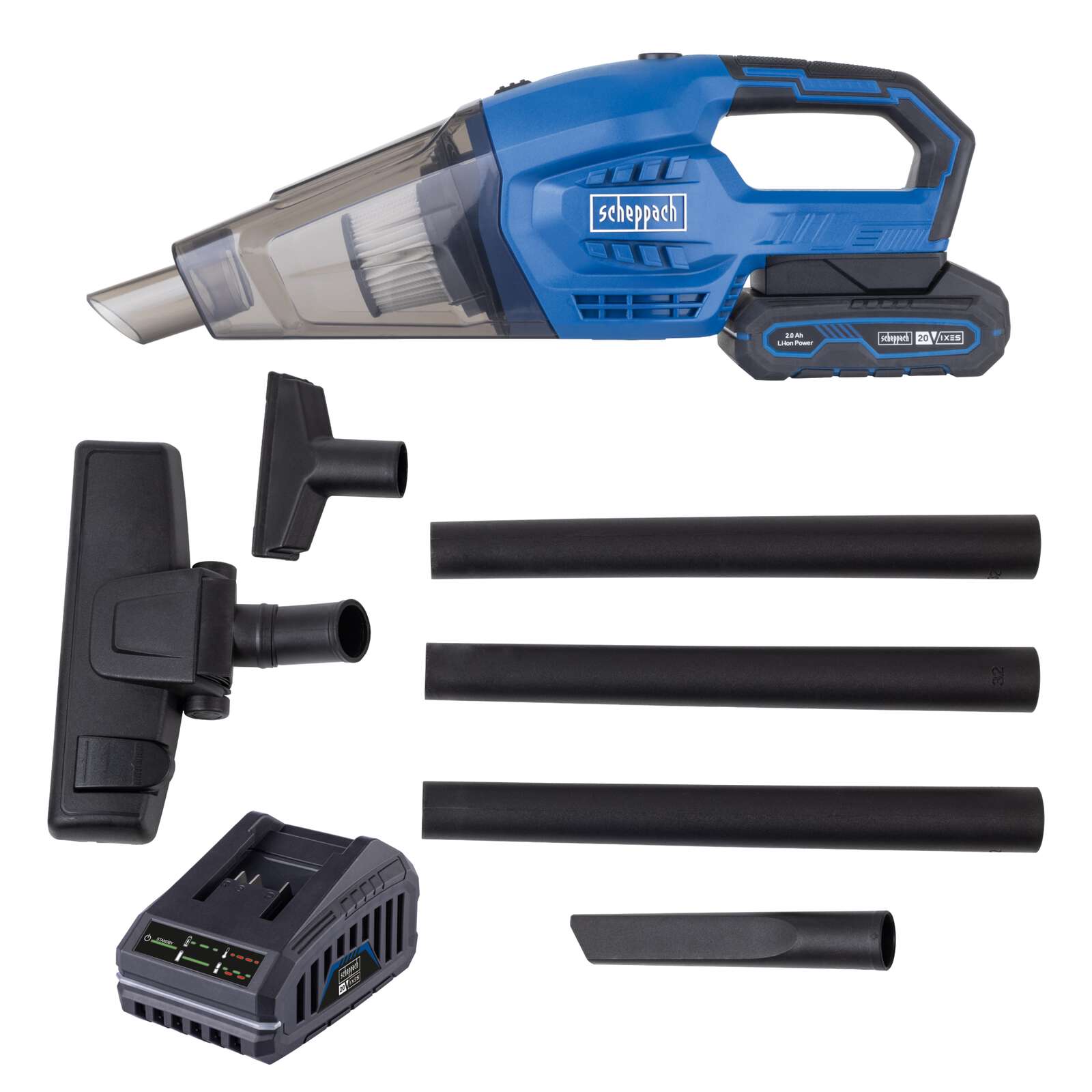 Akku Handstaubsauger C-HVC150-X Scheppach - 20V | 560ml Fassungsvermögen | Faltenfilter F9 | 10kPA Saugleistung | inkl. 2Ah Akku & 2,4A Ladegerät