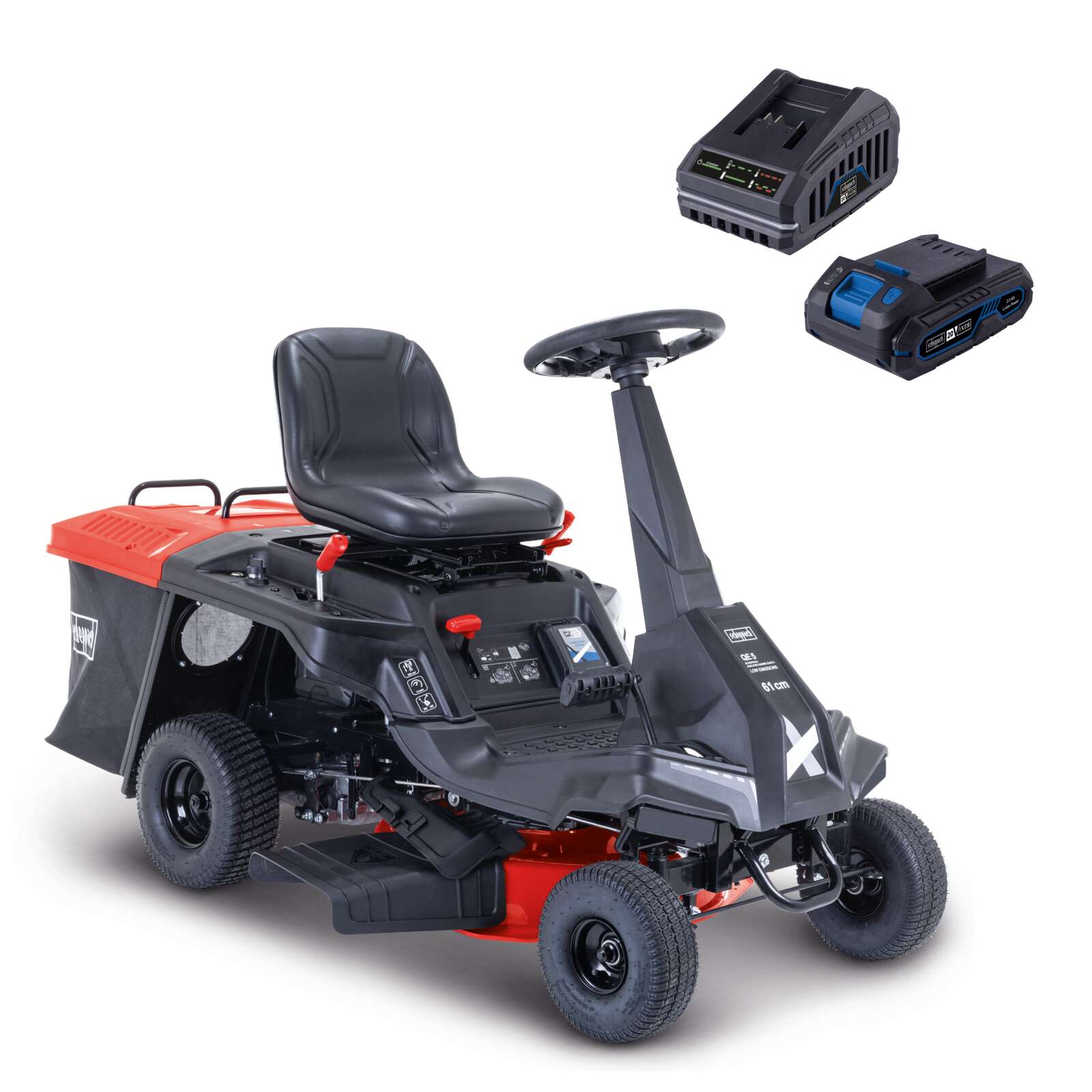 Benzin-Aufsitzrasenmäher MR225-61 Scheppach - 6,0PS | 61cm Schnittbreite | 150L Fangsack | Elektro-Start | 4 Vorwärtsgänge | inkl. Motoröl