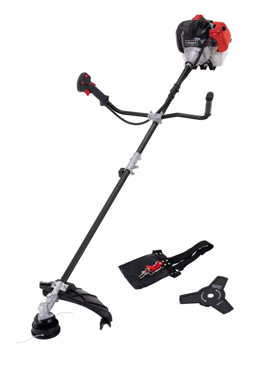 Benzin Freischneider BCH42E Scheppach - 1250W | 1,7PS Benzin Motor | 420mm Rasentrimmer | 225mm Motorsense | inkl. 2Ah Akku + 2,4A Ladegerät