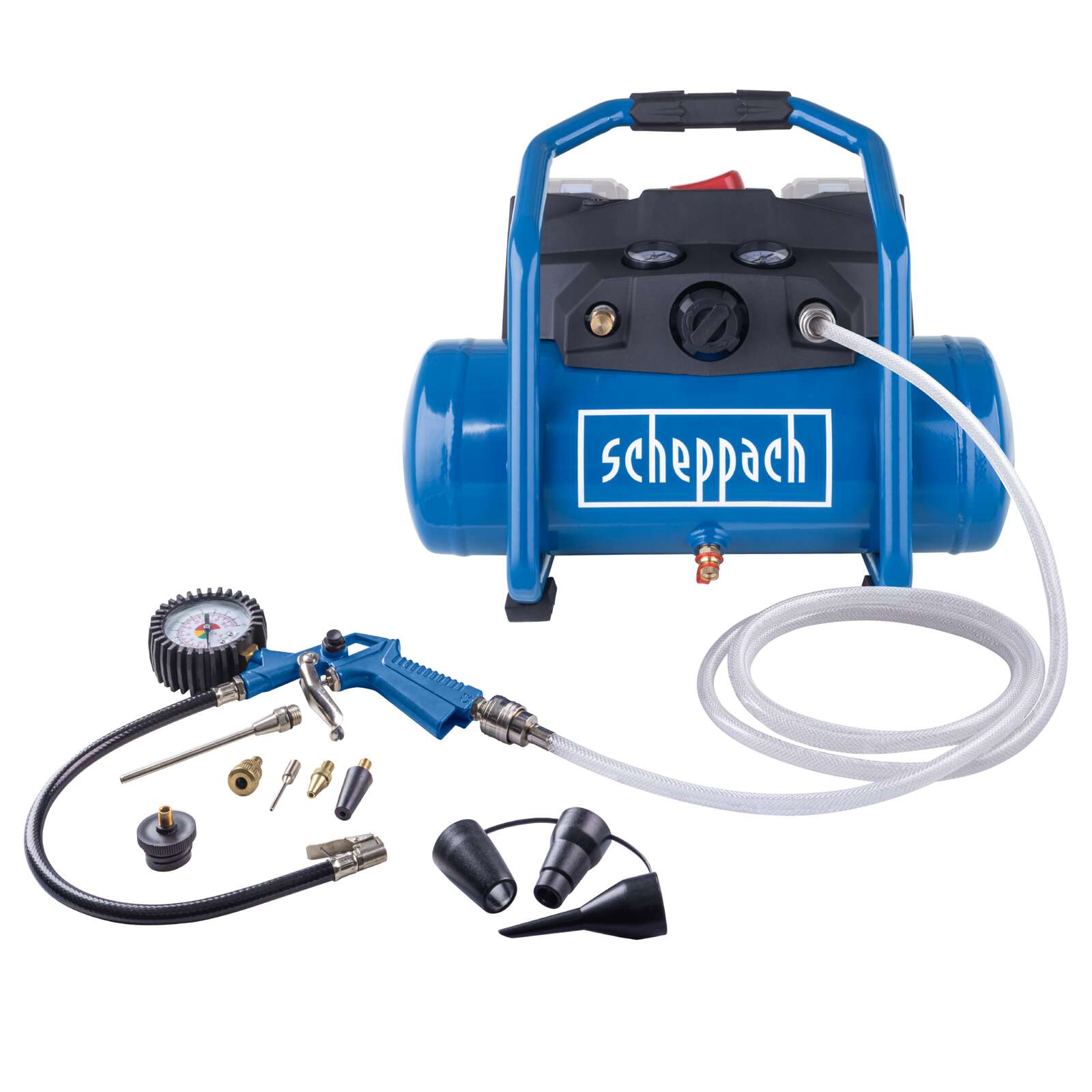 Akku Kompressor C-ACT160/6-X Scheppach - 20V | 8bar | 6L Kessel | 130l/min Ansaugleistung | inkl. 11tlg. Zubehör-Set