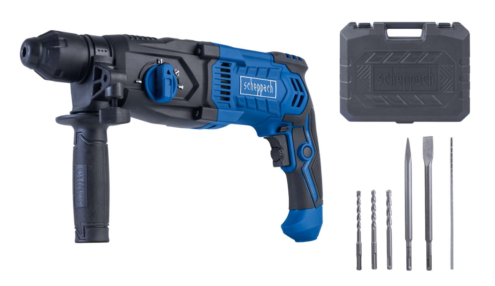 Bohrhammer DH2260 Scheppach - 230V 1050W | 3 Joule Schlagkraft | SDS-Plus | 26mm Bohrleistung Beton | 4in1 Funktion | 5500bpm | Variable Drehzahl