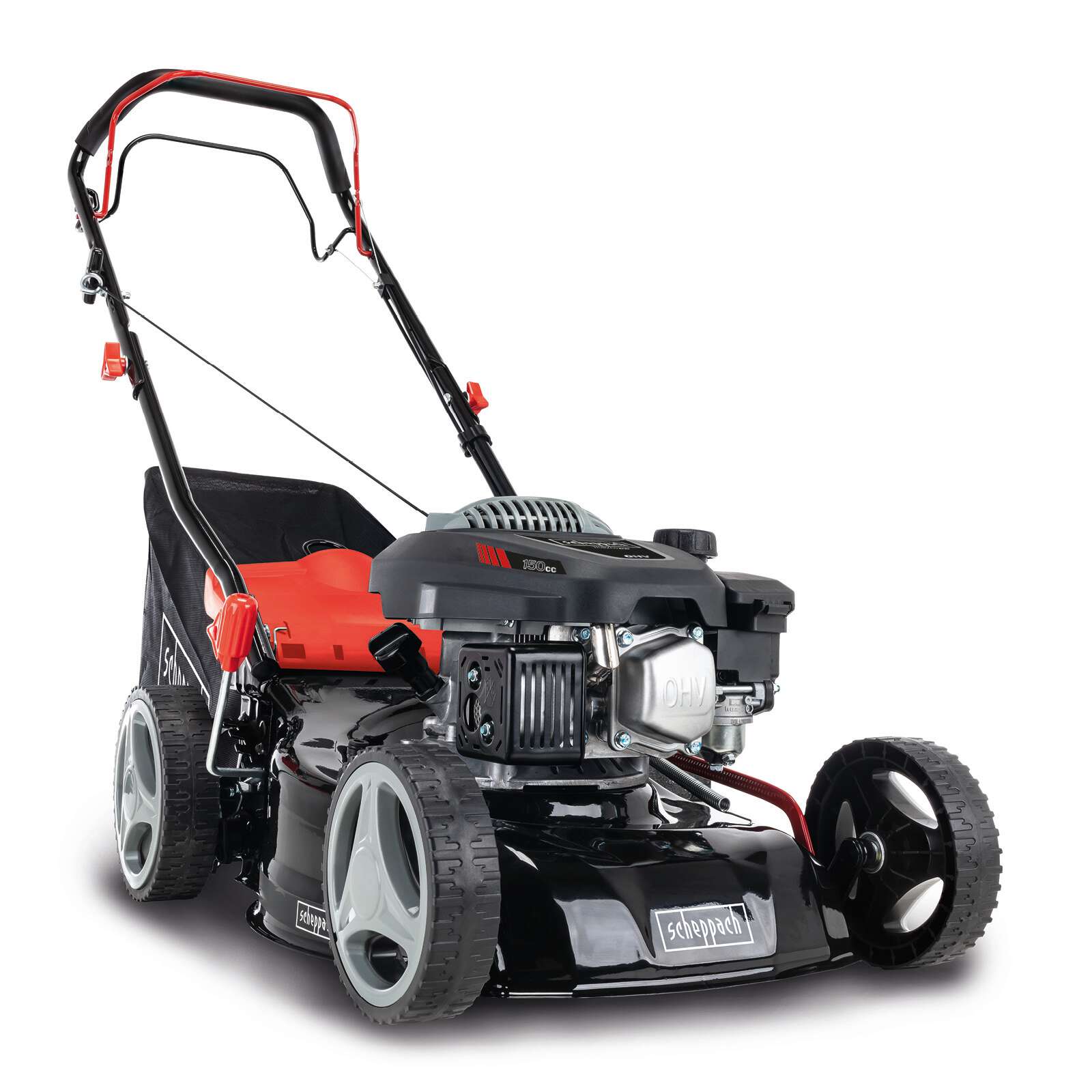 Benzin Rasenmäher MS150-42E Scheppach - 3,7 PS | 42cm Schnittbreite | E-Start | Radantrieb | inkl. Akku & Ladegerät