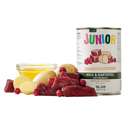 alsa-nature JUNIOR Wild mit Kartoffel & Preiselbeere, Anzahl: 400 g, 400 g, Hundefutter nass