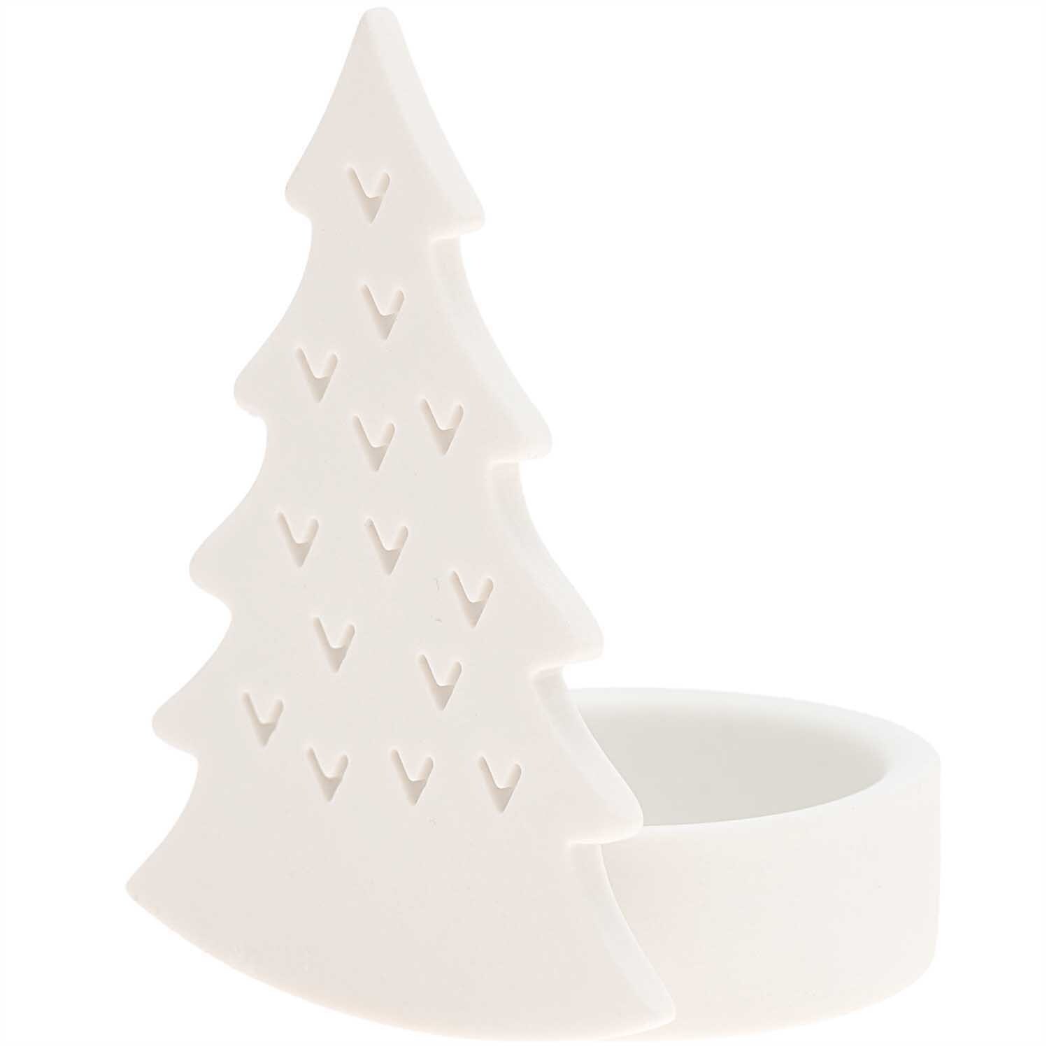 Teelichthalter Tannenbaum Keramik weiß 8,5x5x6,5cm