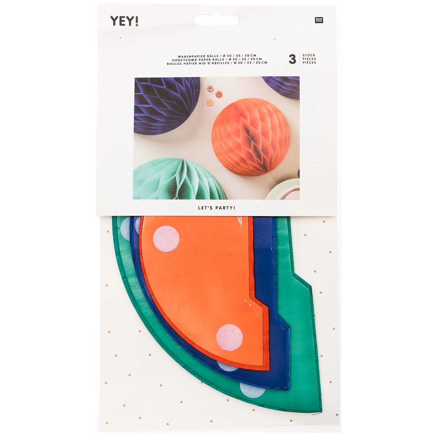Wabenpapier Bälle mehrfarbig 3 Stück
