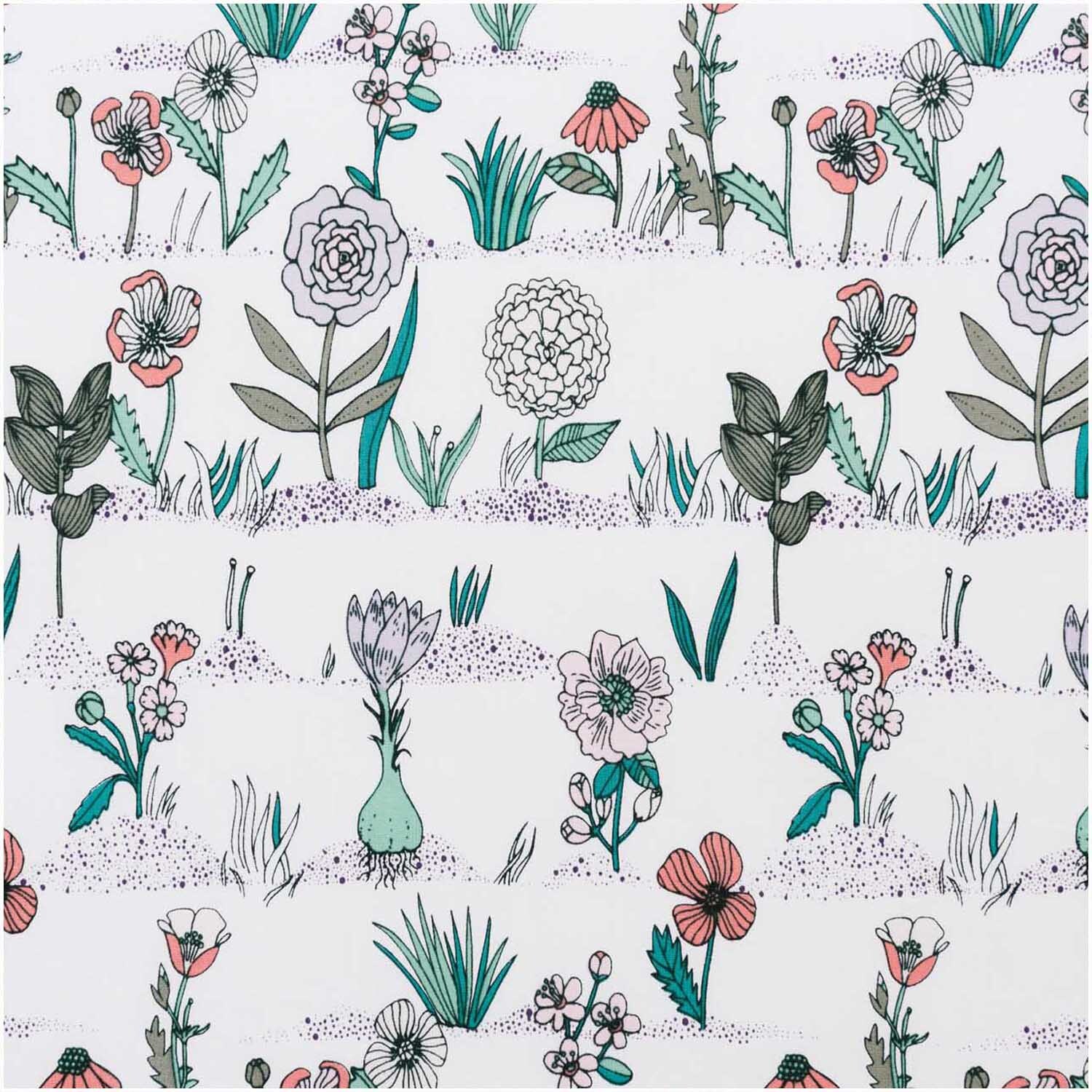 Druckstoff Hygge Pflanzen und Gräser weiß 140cm