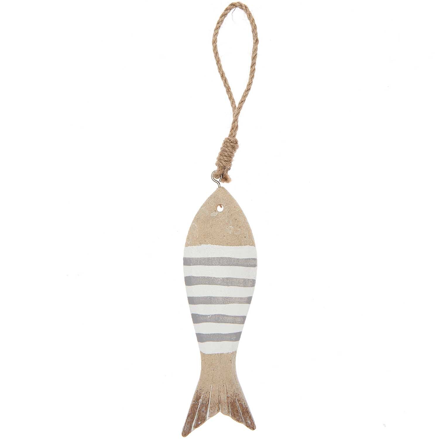 Holzhänger Fisch gestreift grau-weiß 18,5cm