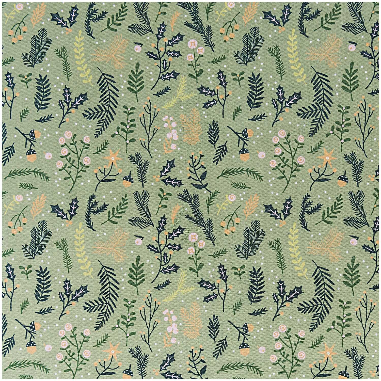 Stoff grün Zweige mit gold 140cm