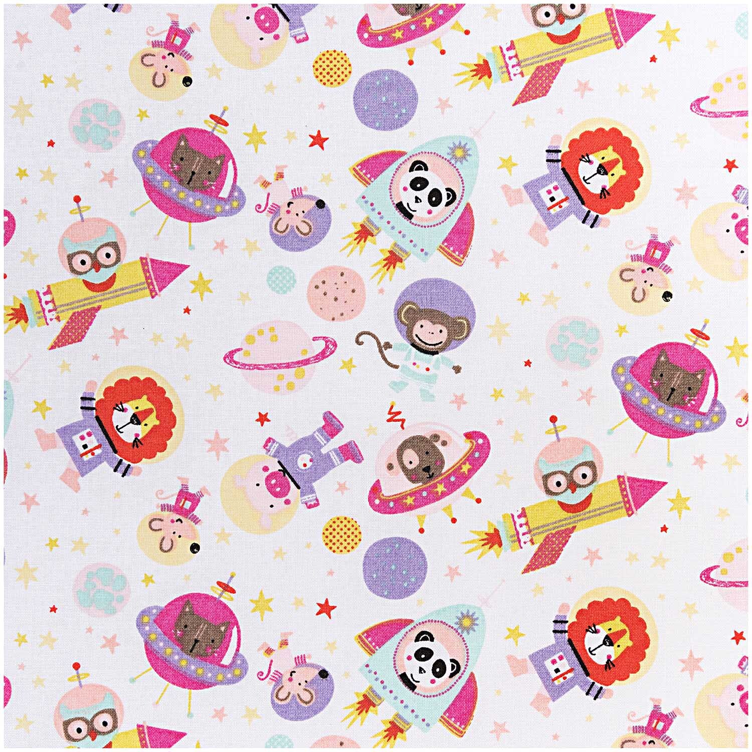 Tiere im Weltall Stoff rosa 50x140cm