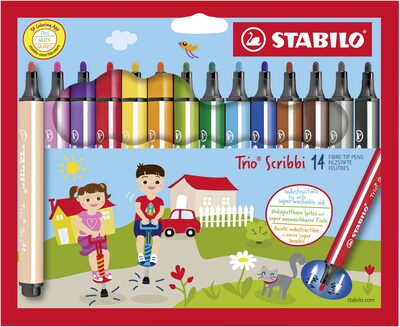 STABILO 368/14-01 Gefederter Dreikant-Filzstift - STABILO Trio Scribbi - 14er Pack - mit 14 verschiedenen Farben