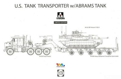 TAKOM TAK5002X 1:72 U.S. M1070&M1000 70 Ton Tank Transporter w/Abrams TANK, Limited Edition